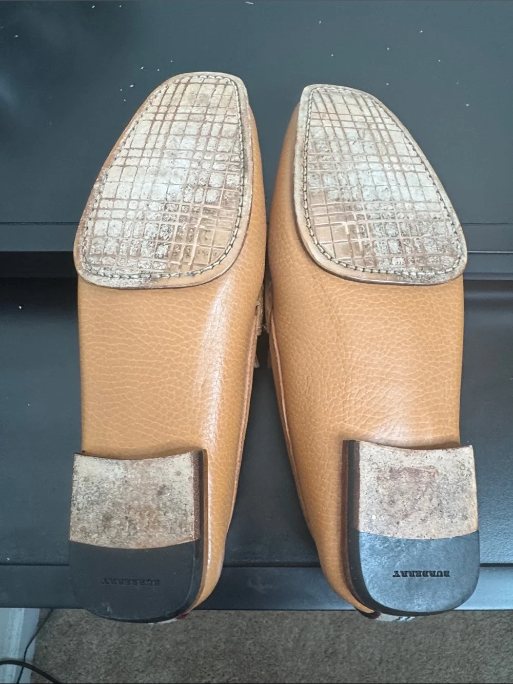 Burberry Tan Pebbled Leather Slip-On Loafers